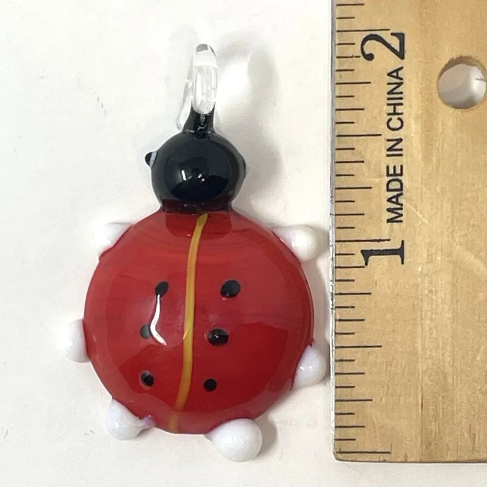 Art Glass Murano Ladybug Necklace Pendant‎ Good Luck Red Black Lady Bug Charm
